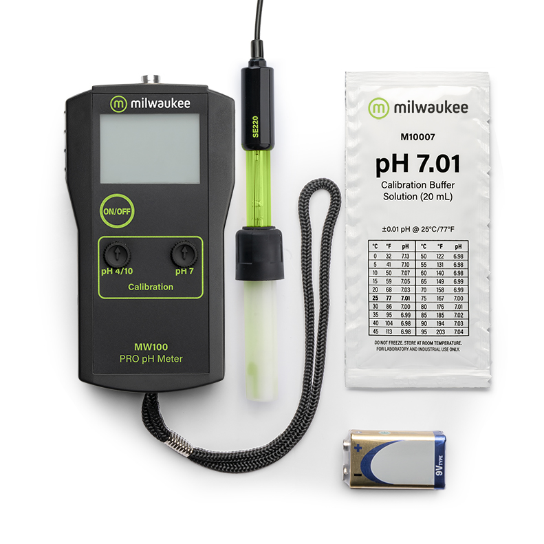 Milwaukee MW100 PRO mit Zubehör, pH-Messgerät mit Sonde, Kalibrierung demonstriert