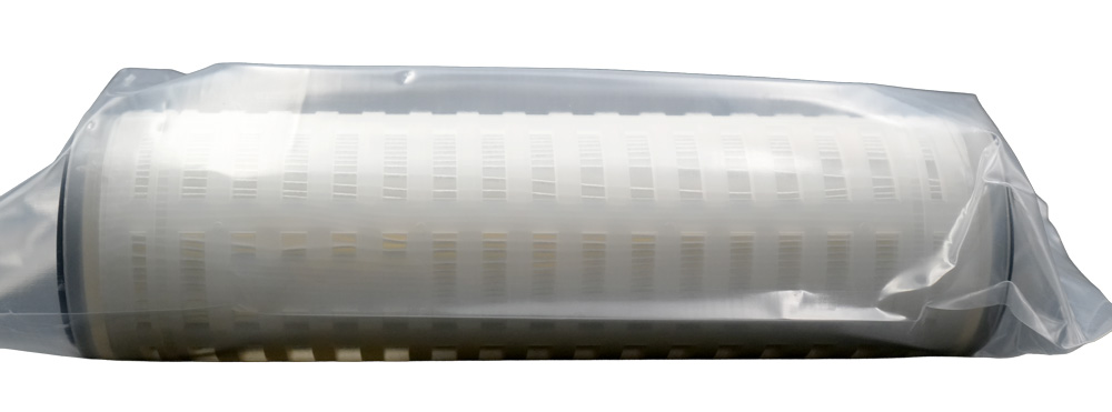 Membrane filter element GR25 Length 9 3/4 inches Retention 99.98 per cent Filter fineness absolute 0.05µm Our item number 882036, product lying down Front view