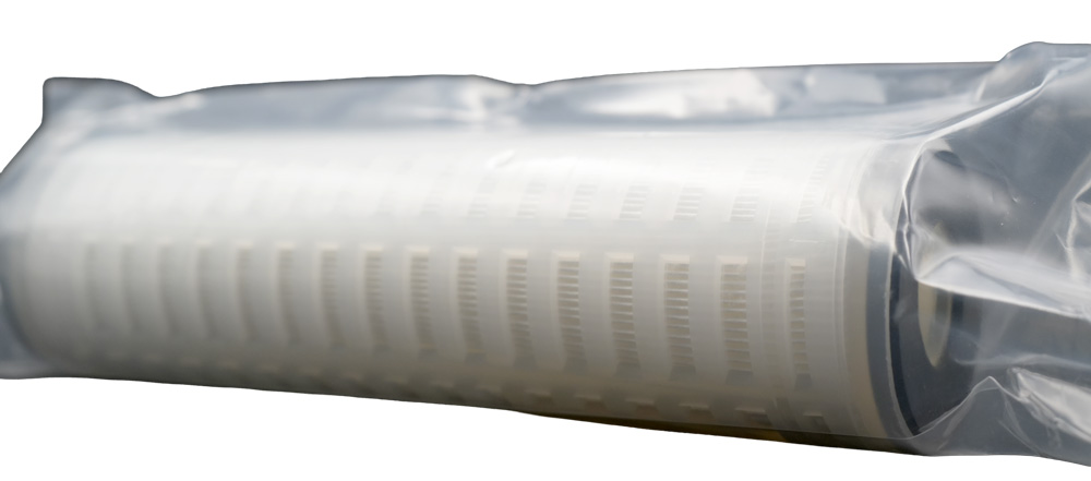 Membrane filter element GR25 Length 9 3/4 inches Retention 99.98 per cent Filter fineness absolute 0.1 µm Our item number 882044, product lying on its side, left side