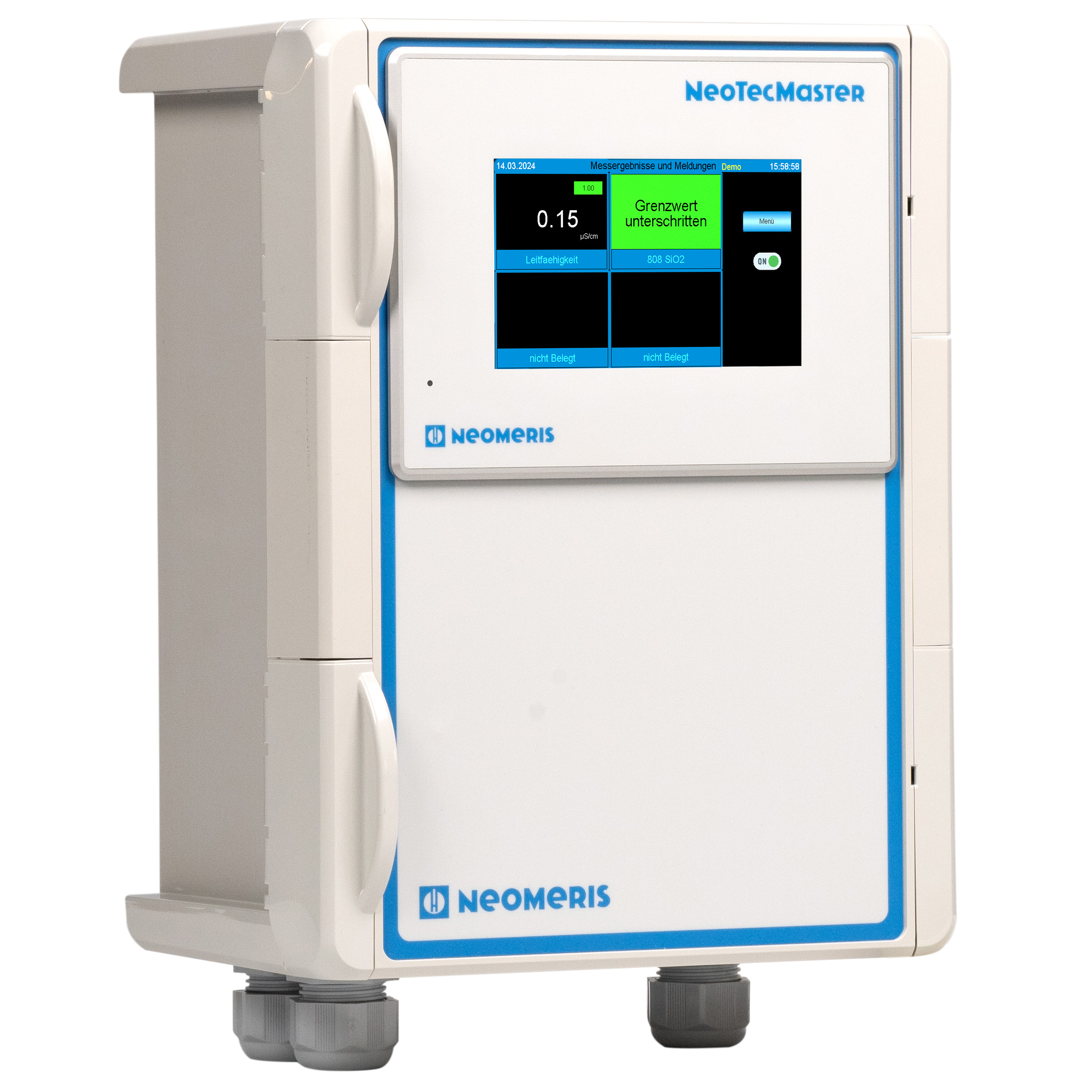 NeoTecMaster® - 5 inch in IP 66 housing as a 4-channel system, preconfigured to accept up to 8 incoming 4-20 mA signals, one R232 signal and Modbus signal, can be optionally enabled for 8 channels