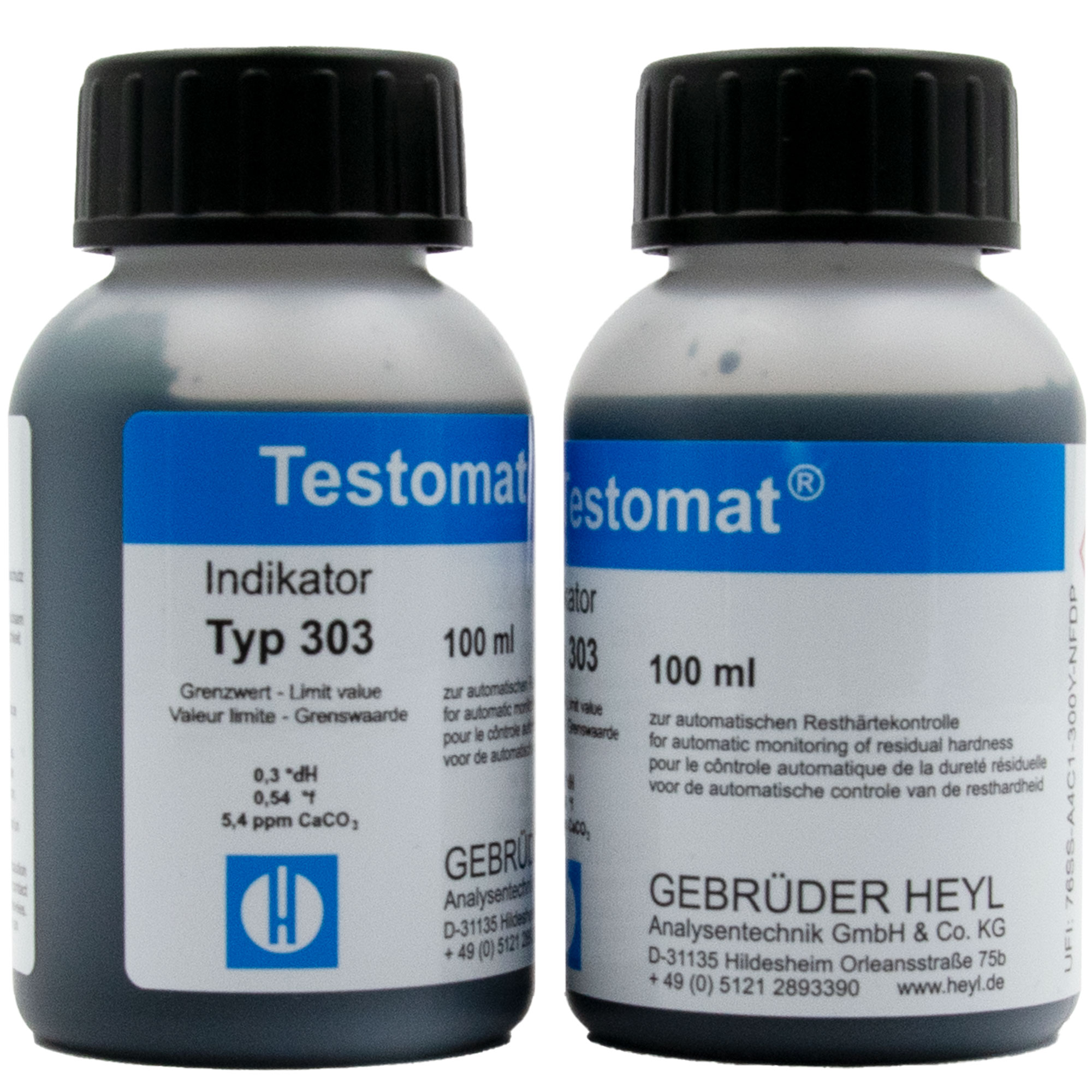 Testomat 808 Indicator 303 2 x 100 ml, indicator solution for measuring residual hardness, 0.3 °dH limit value
