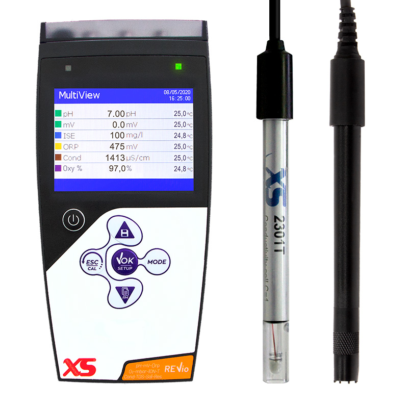 Measuring device, 3 m fixed cable and integrated temperature sensor, XS REVIO multiparameter device with micro USB interface and stability indicator