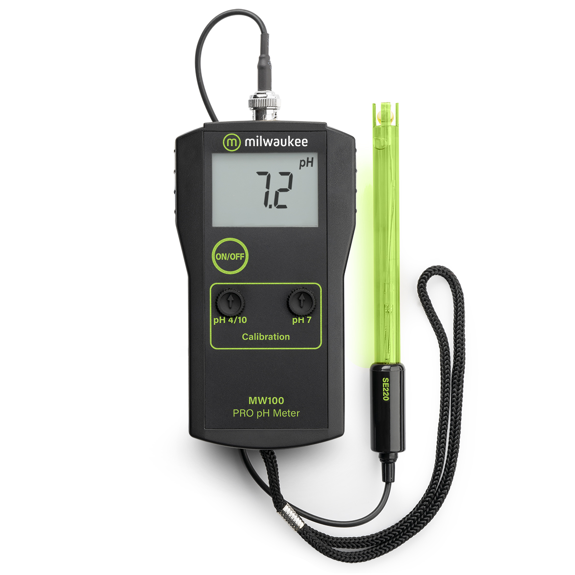 Milwaukee MW100 PRO pH-Messgerät seitlich mit gut sichtbarer Anzeige und Tasten