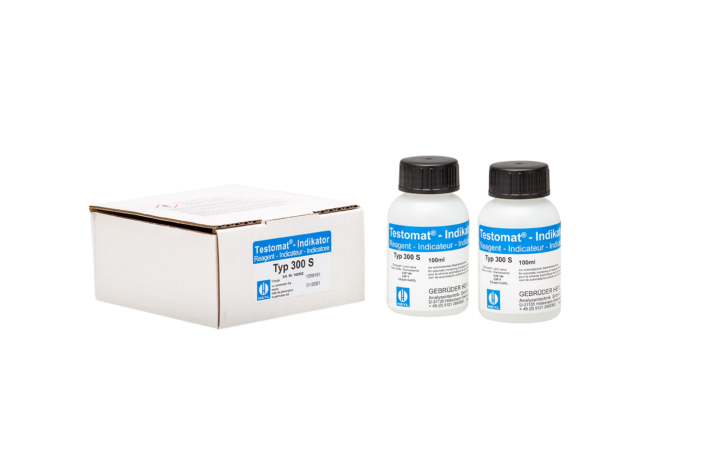 Testomat 808 Indicator 300 S, two 100 ml bottles side by side, original product for Testomat 808