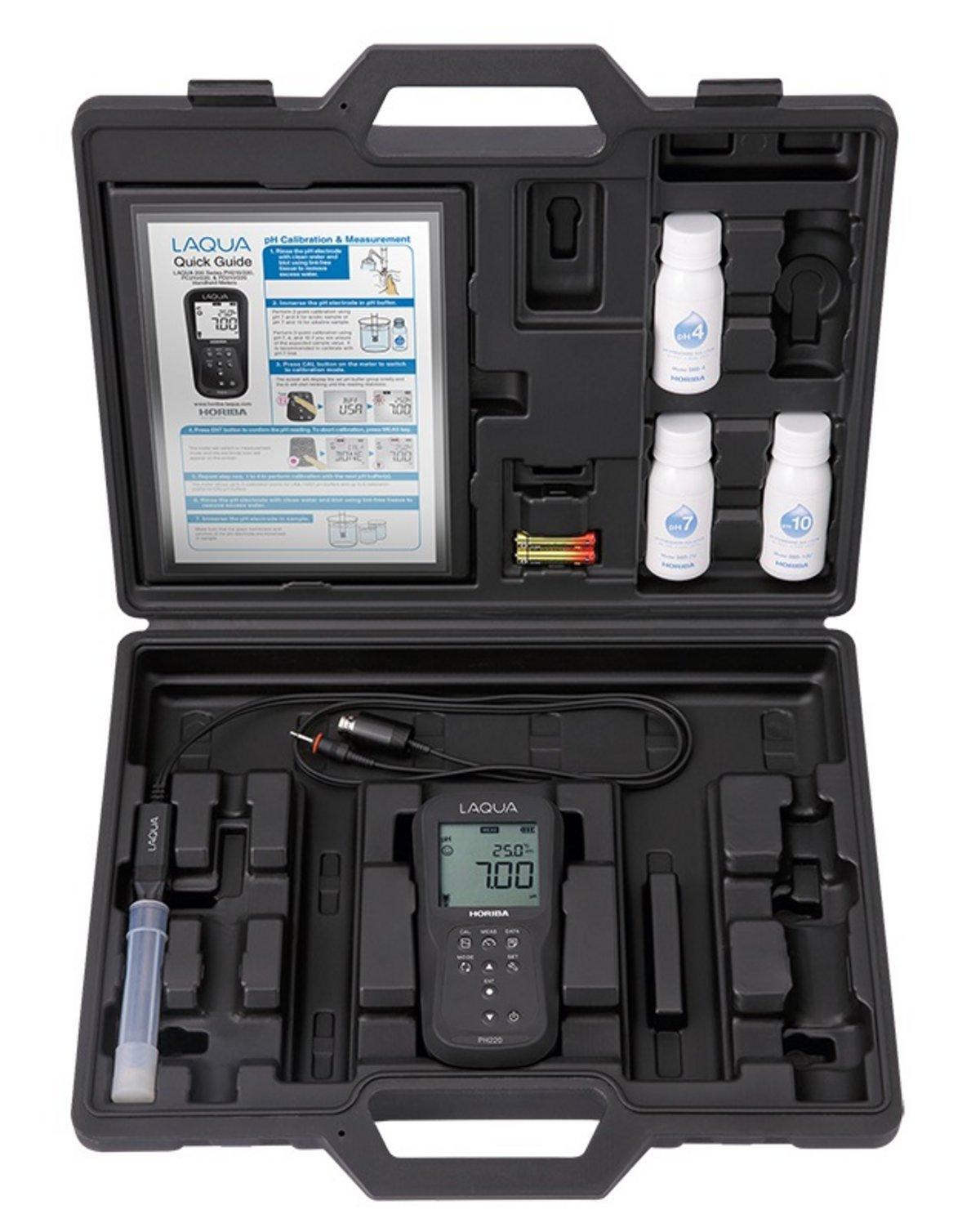 Horiba PH220 black carrying case with contents clearly visible.