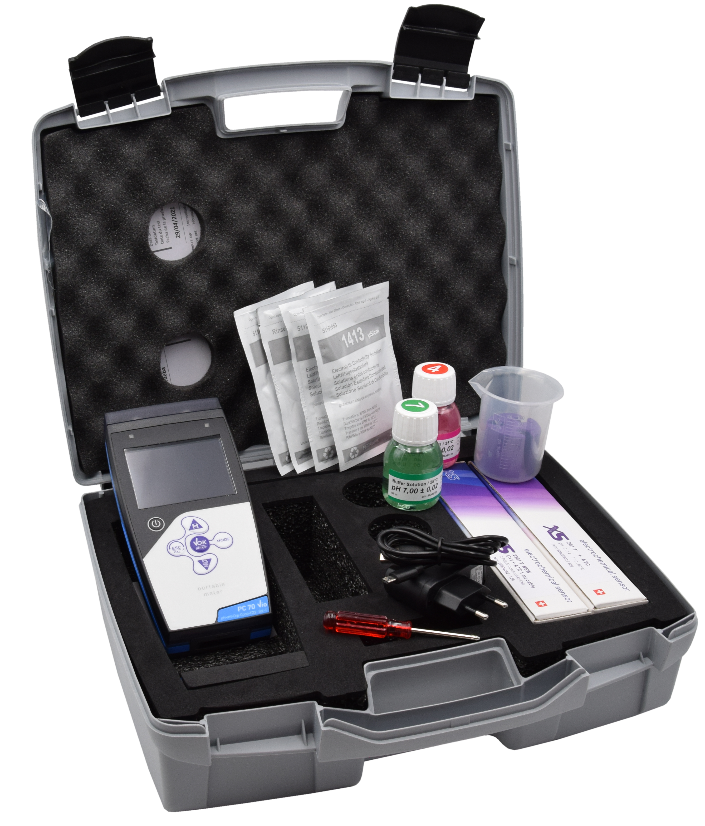 Open PC 70 case with visible accessories.