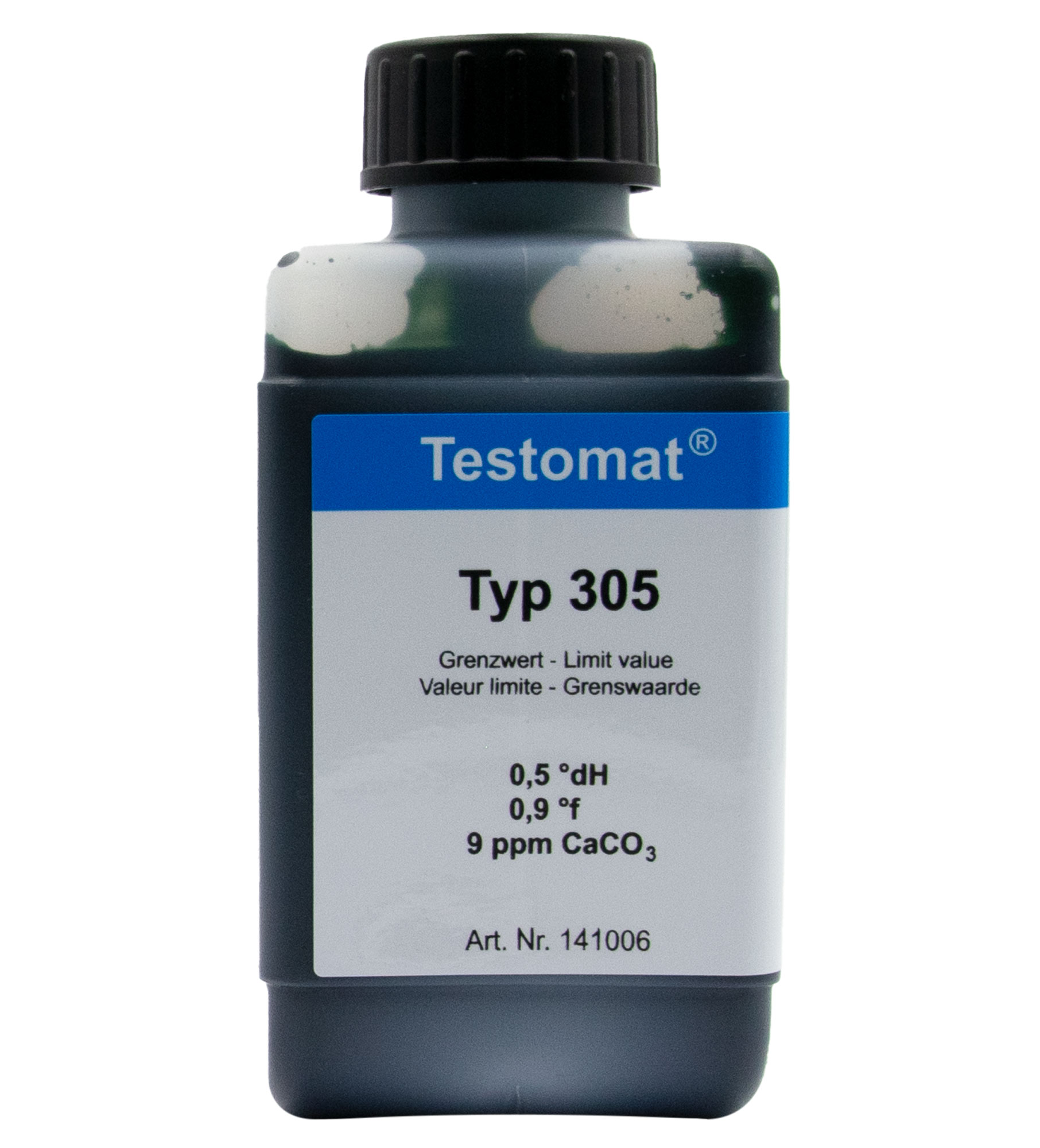 Testomat® 808 Indikator 305, Frontansicht der 500 ml Flasche, Wasserhärteanalyse