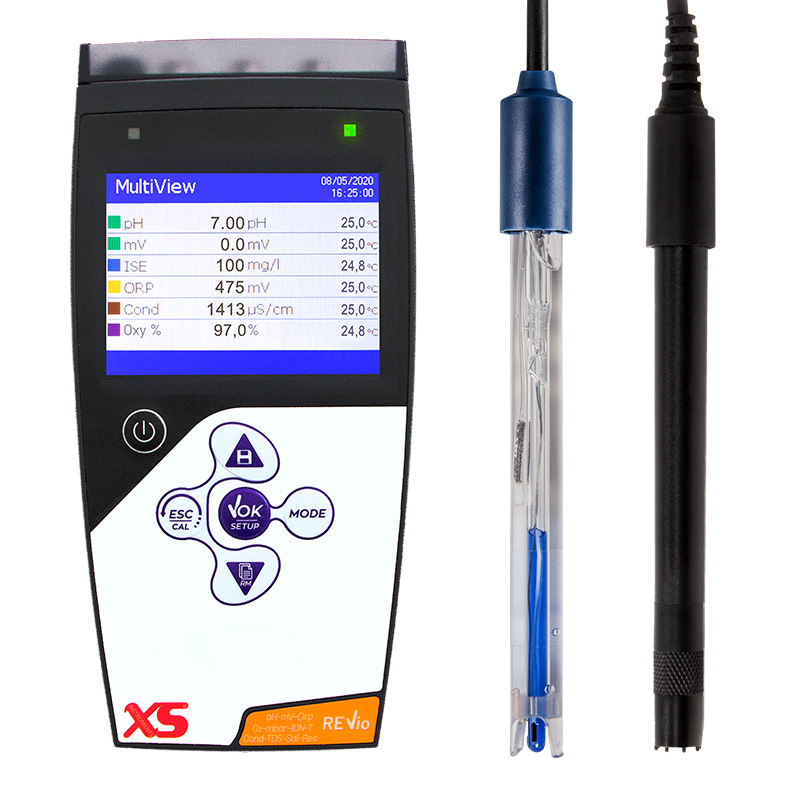Handy portable measuring device with colour graphic display and calibration functions