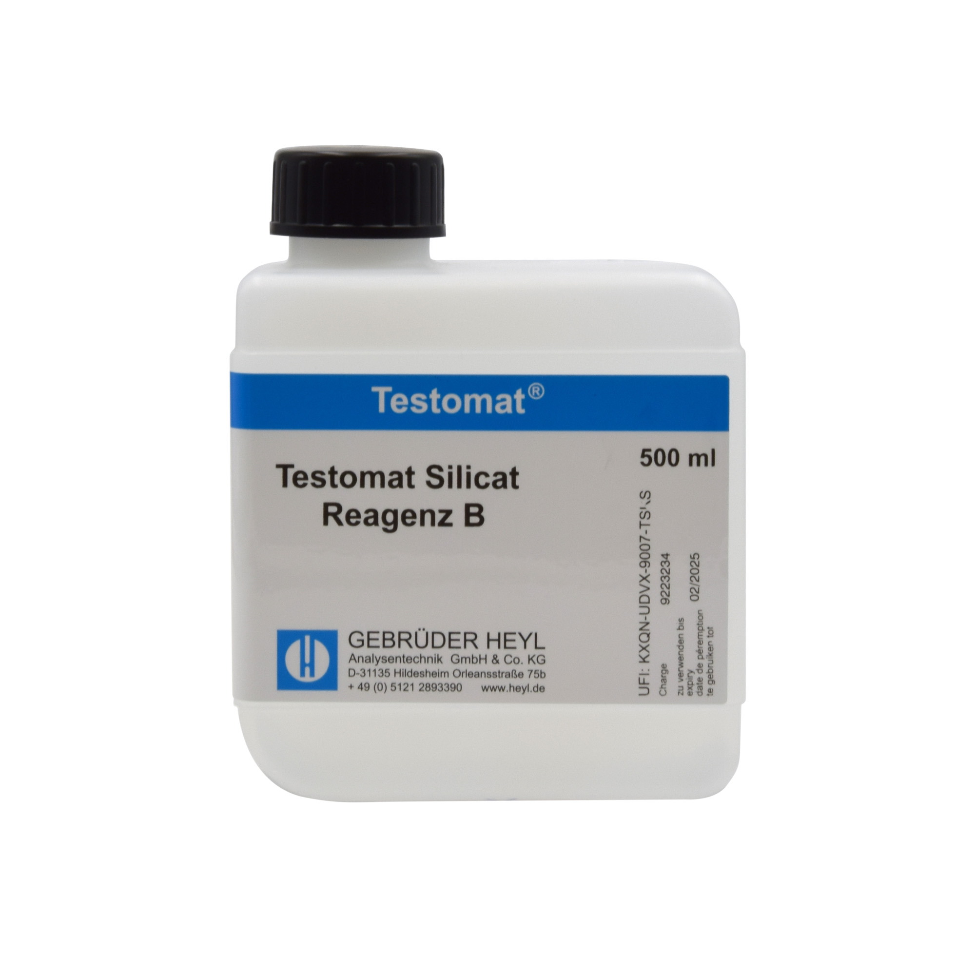 Testomat® 808 SIO2 Reagent B, 500 ml bottle, side view, silicate measurement